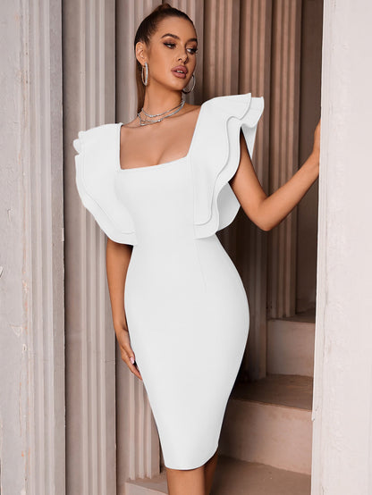 Party Bandage Dress Vestido Ruffles Butterfly Sleeve Tight Club Dress
