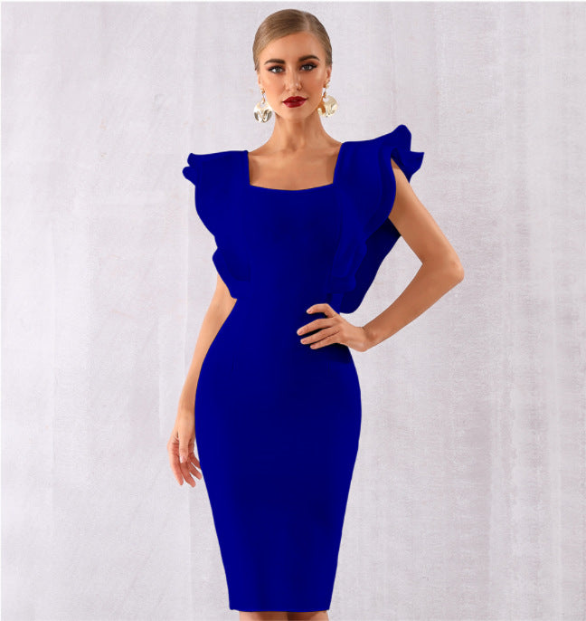 Party Bandage Dress Vestido Ruffles Butterfly Sleeve Tight Club Dress