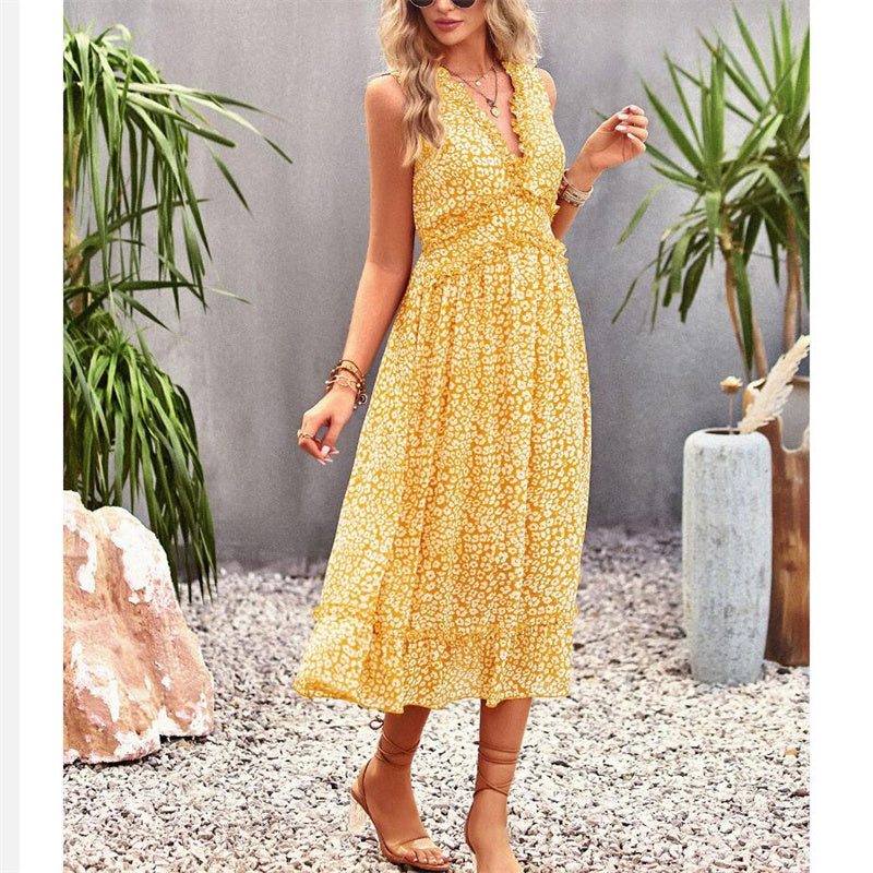 Floral Print V-Neck Sleeveless Maxi Dress in Various Colors