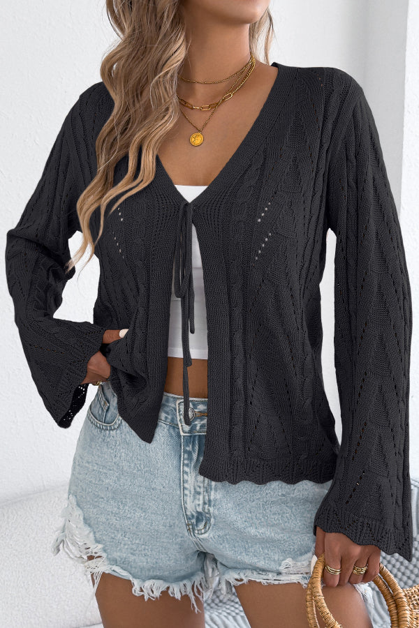Solid Color Loose V-neck Long-sleeved Vacation Knit Cardigan