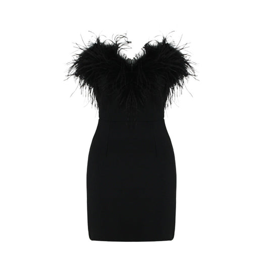 Ostrich Fur Tube Top Dress Bandage One Piece Dress Dress Short Dress