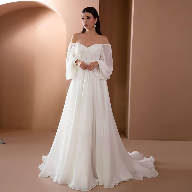 Off The Shoulder Formal Dress Slim Solid Color Dress