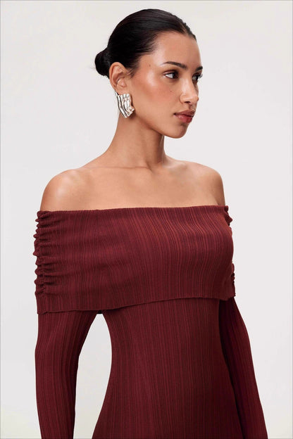 Sexy Solid Ruched Off-Shoulder Knit Bodycon Dress