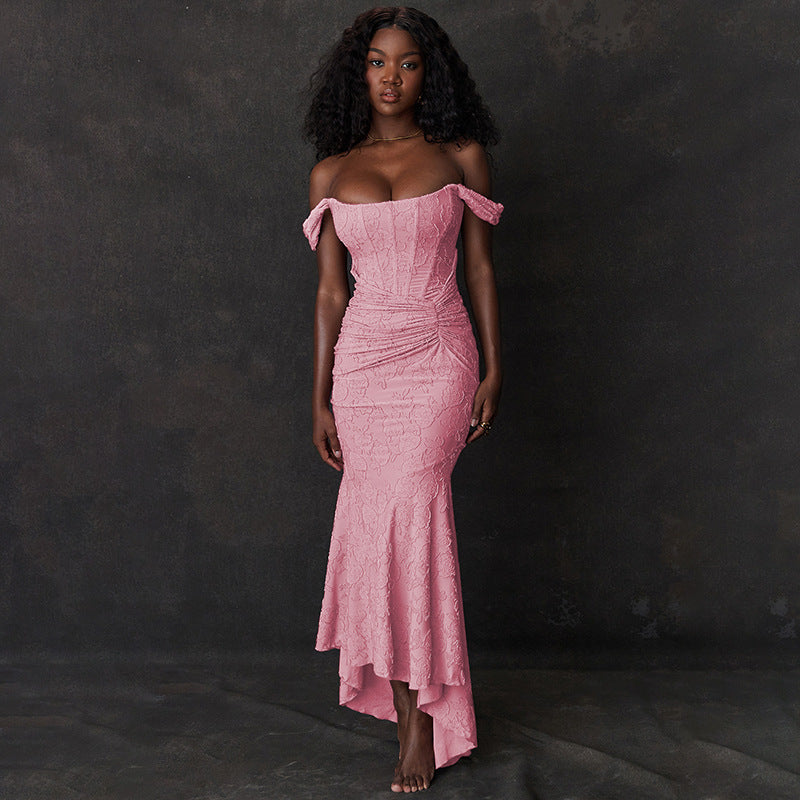 Printed Strapless Twist Front Backless Fishtail Maxi Dress