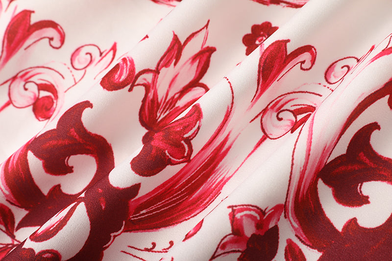 Positioning Printed Stitching Slim-fit High Waist dress Strap A line Dress