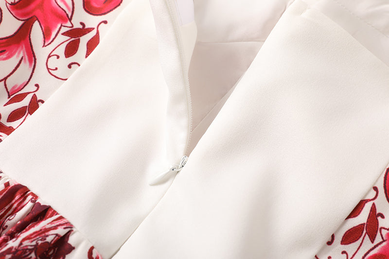 Positioning Printed Stitching Slim-fit High Waist dress Strap A line Dress