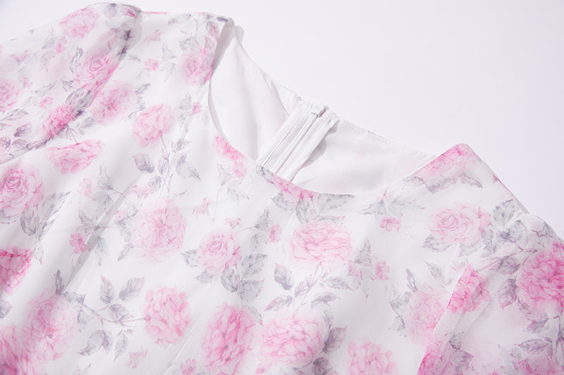 Printed Horn Sleeve 5 Layer Cake dress Silk Large Dress