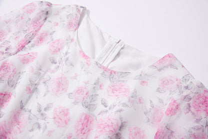 Printed Horn Sleeve 5 Layer Cake dress Silk Large Dress