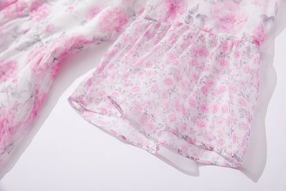 Printed Horn Sleeve 5 Layer Cake dress Silk Large Dress