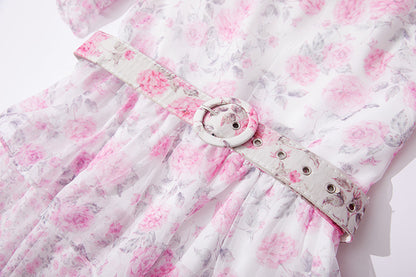 Printed Horn Sleeve 5 Layer Cake dress Silk Large Dress