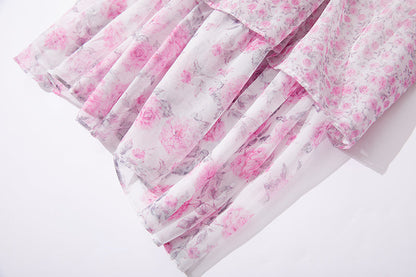 Printed Horn Sleeve 5 Layer Cake dress Silk Large Dress