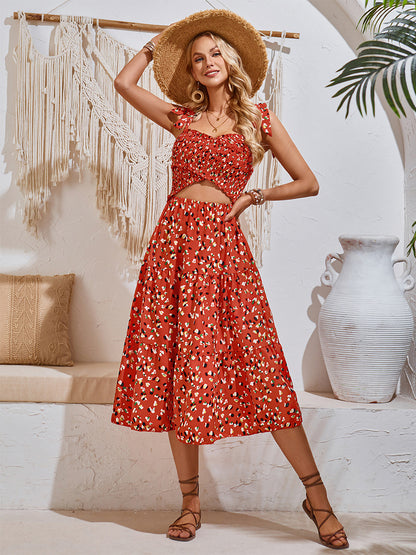 Mini Floral Dress Cutout Sleeveless Chic Daily Casual Summer Midi Dresses