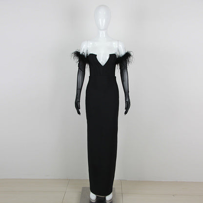 Dress Feather Tube Top Bandage Long Dress
