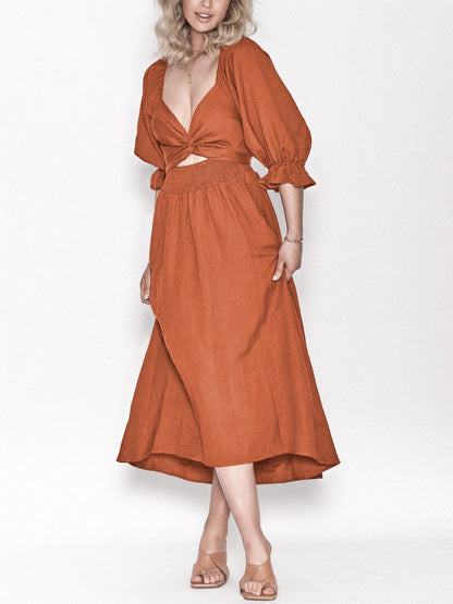 CALL IT LOVE TWO WAY TIERED MIDI DRESS - ORANGE