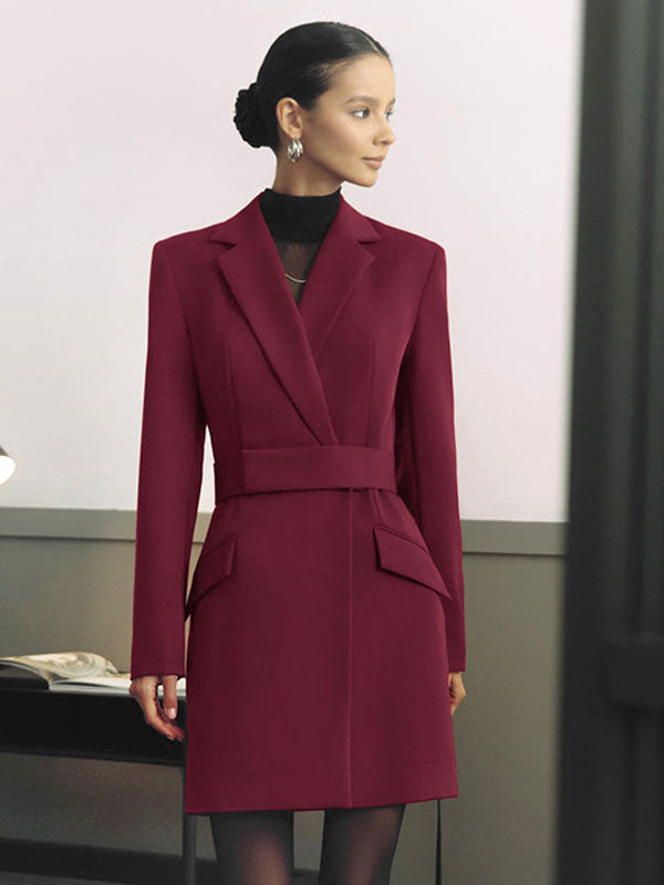 Solid Color Blazer Dress Notched Lapel Pockets Mini Dresses