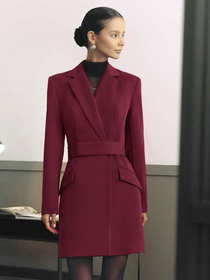 Blazer Dresses Turndown Collar Sash Long Sleeves Office & Career Women's Clothing Midi Dress