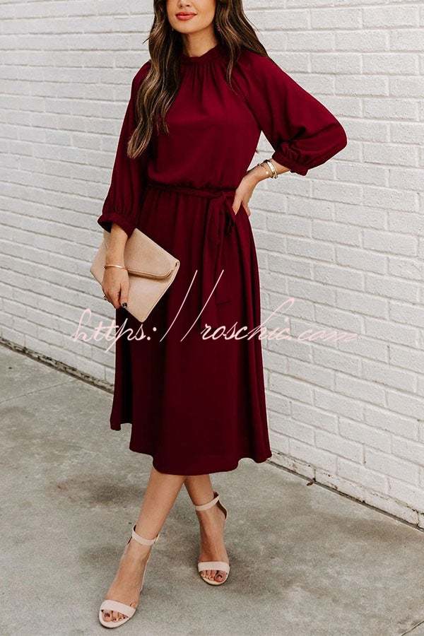Solid Color Round Neck Big Hem Dress