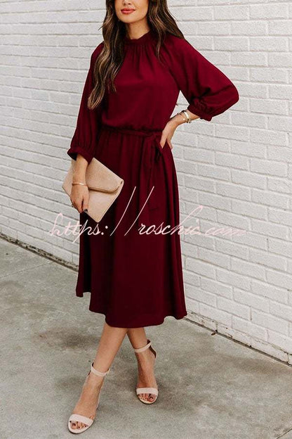 Solid Color Round Neck Big Hem Dress