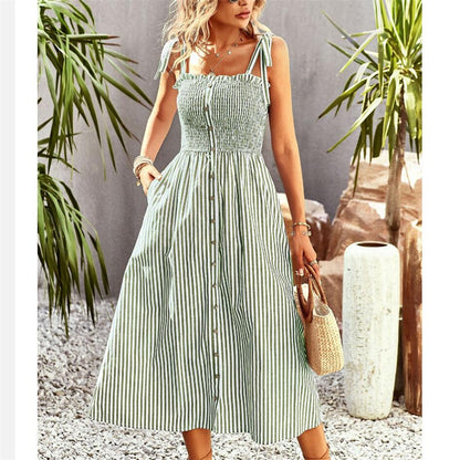 Strap Sleeveless Stripe Maxi Dress in Various Colors