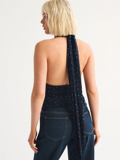 Polka Dots Neckband Cross Straps Backless Tank Tops