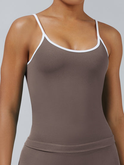 Color-blocked With Breast Pads Exercise Yoga Halter Top