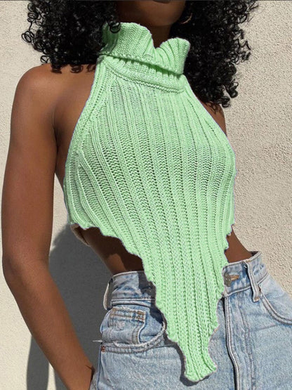 Turtleneck Irregular Hem Knitted Vest