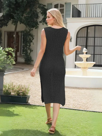 Women Lightweight Sleeveless Ribbed Midi Sundress
