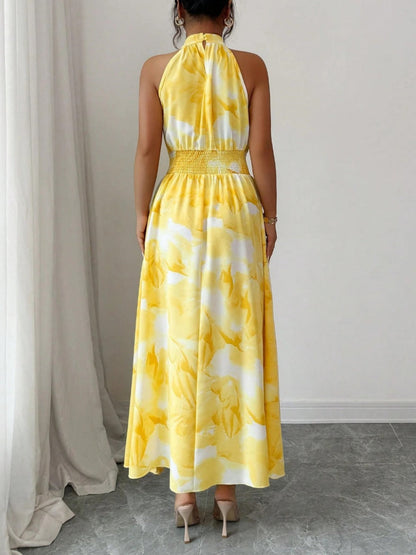 Printed Halter Sleeveless Vacation And Leisure Maxi Dresses