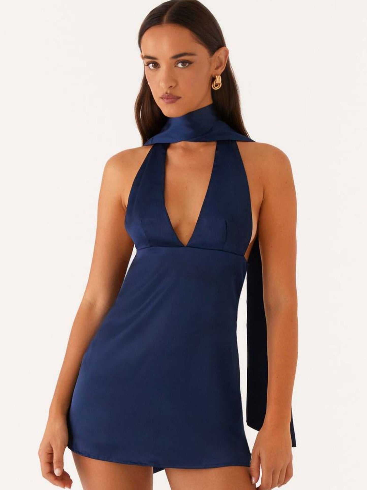 Printed Halter Neck Deep V Backless Mini&Short Dresses