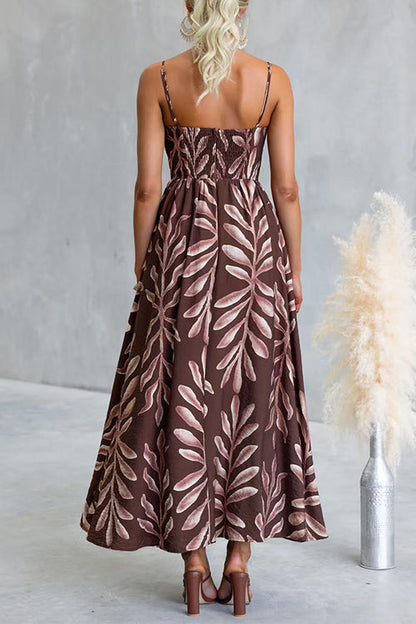 Spaghetti Strap High Waist Printed Swing Maxi Dress