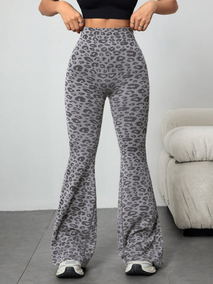Leopard Print Abdominal Tightening And Buttock Lifting Flared Pants Fitness Exercise Pants