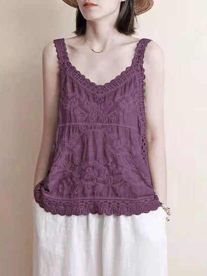 Cotton Linen Embroidered V-neck Camisole
