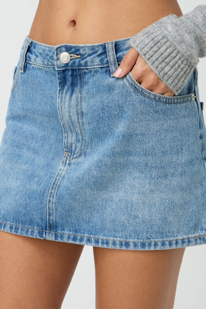 Margovil One Button Pocketed Denim Mini Skirt