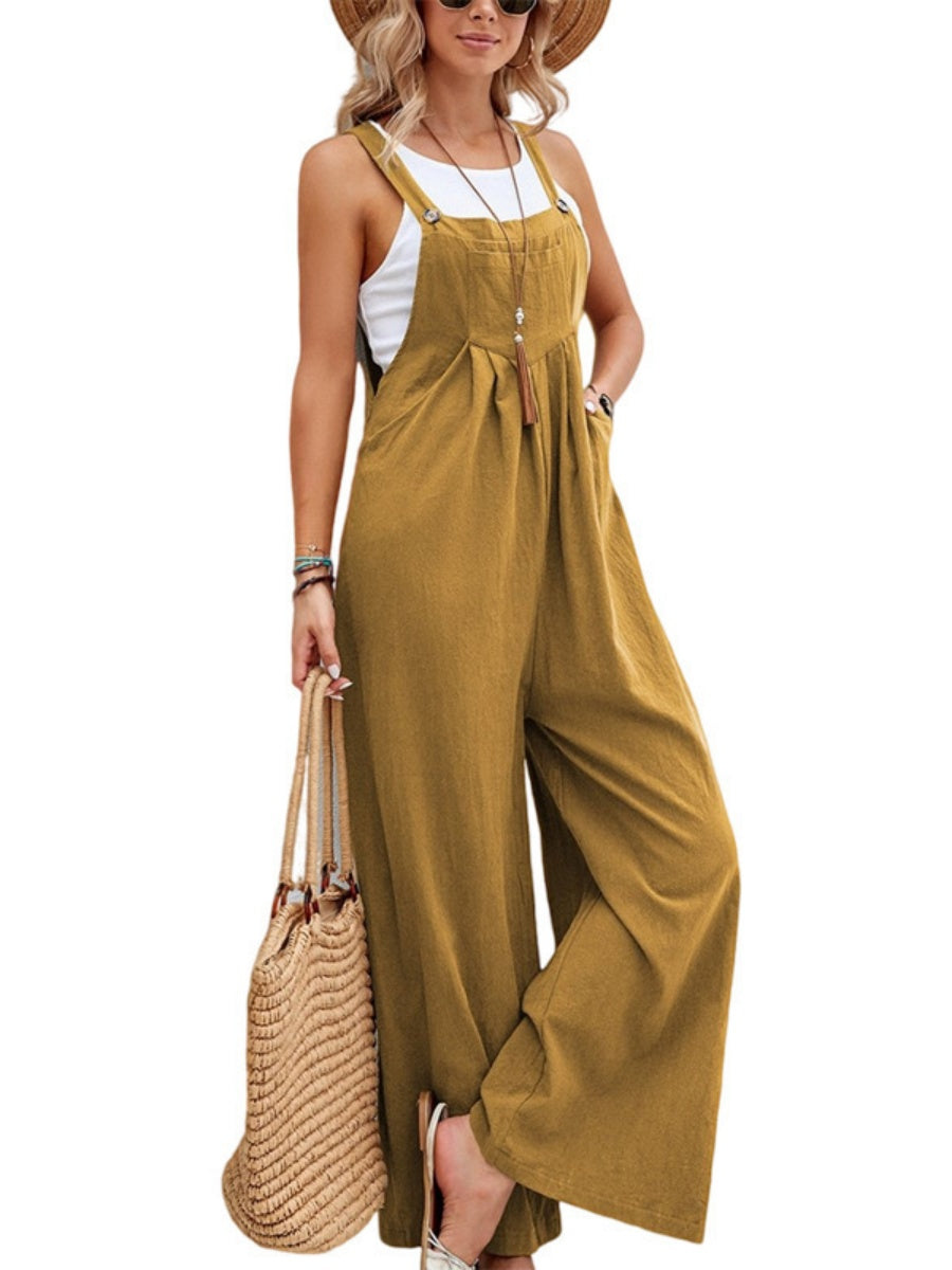 Solid Color Casual Pocket Jumpsuits