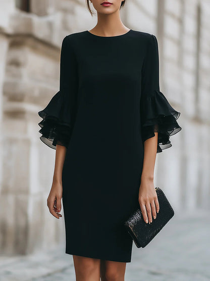 Ruffled Bell Sleeves Fitted Midi Dress