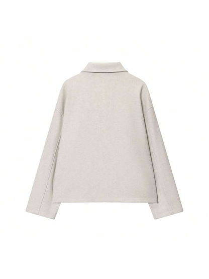 Autumn Minimalist Wool Blend Zip Lapel Jacket