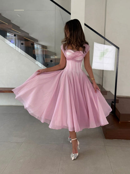 Mesh Splicing Waist Big Swing Maxi Dresses