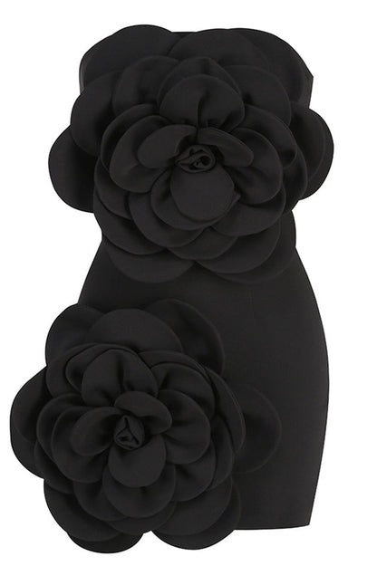 Strapless Oversized 3D Floral Applique Bodycon Mini Dress