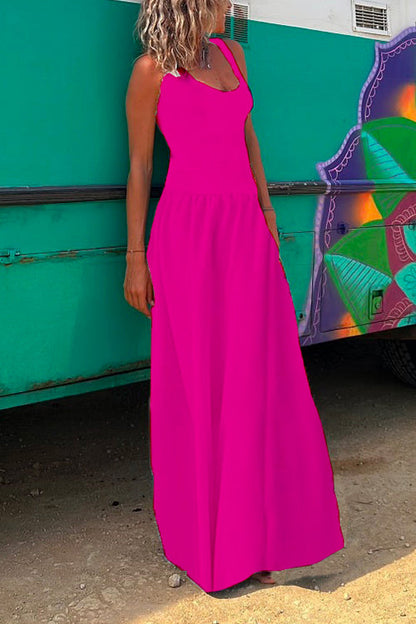 Margovil Solid Criss Cross Backless Maxi Cami Dress