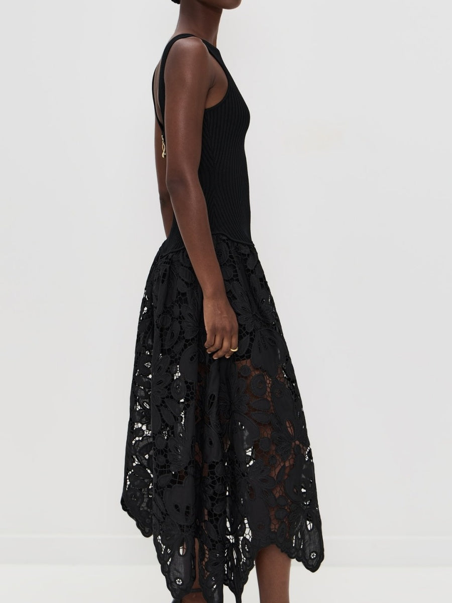 Sleeveless Lace Stitching Irregular Hem Temperament Maxi Dresses
