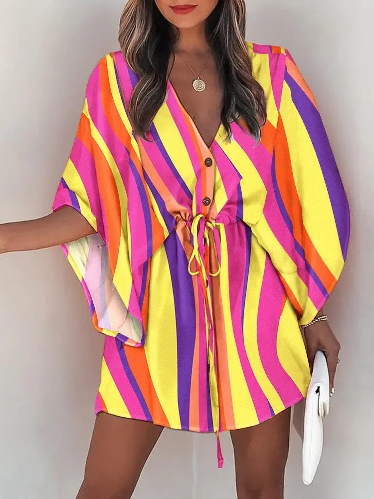 V-neck Tie For A Casual Vacation Look Mini&Short Dresses