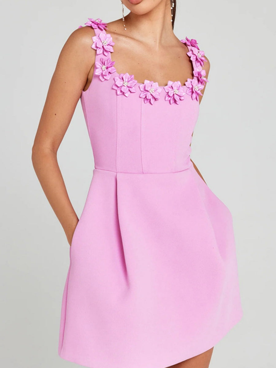 3D Flowers Temperament A-pendulum Seminarians Mini&Short Dresses