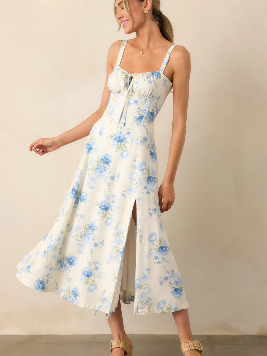 Floral Camisoles Bandage Temperament Slit Sexy Vacation And Leisure Maxi Dresses