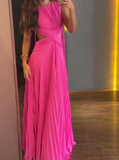 Gathering Backless Waist-revealing Temperament Maxi Dresses