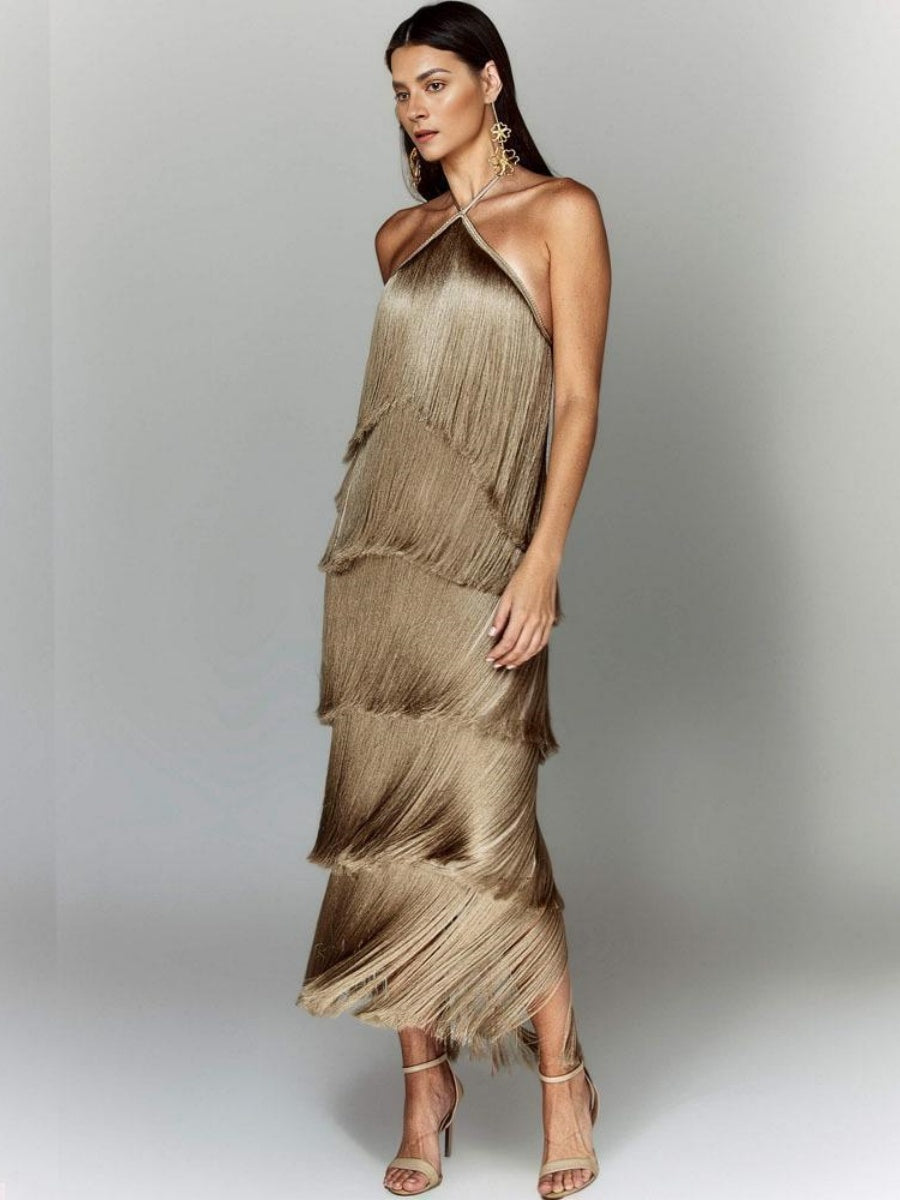 Halter Tassel Backless Cross Maxi Dresses