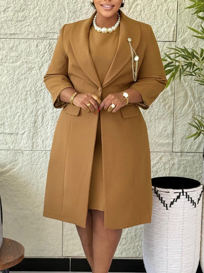 Slim Fit Long Suit Jacket Suspender Skirt 2-piece Sets