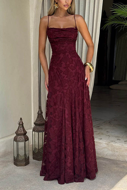 Margovil Spaghetti Strap Backless Lace-up Jacquard Maxi Dress