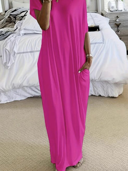 Sloping Shoulders Pocket Straight-fit Loose-fit Maxi Dresses