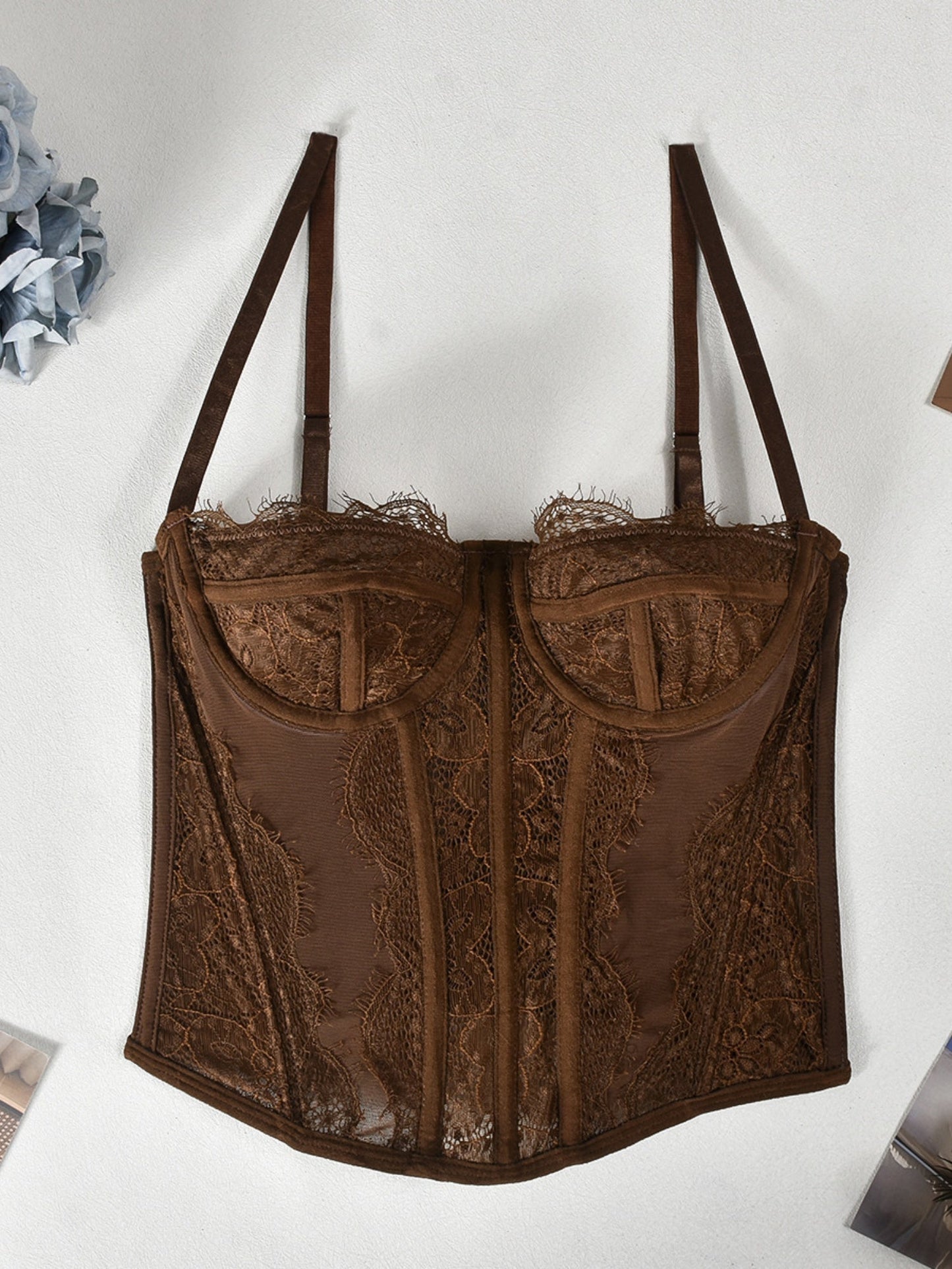 Lace Trim See-through Fishbone Backless Strapless Top Camisoles