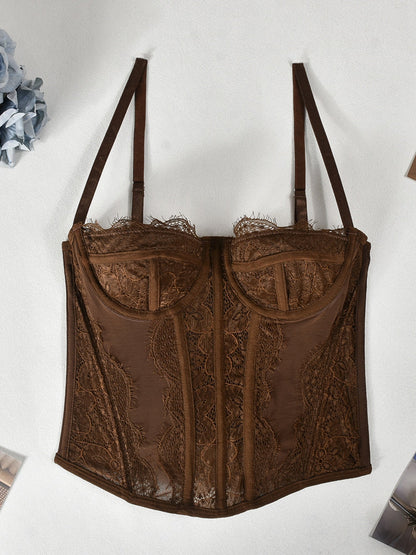 Lace Trim See-through Fishbone Backless Strapless Top Camisoles